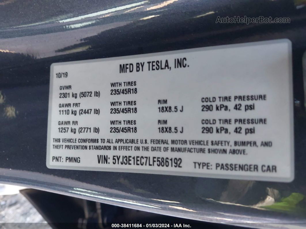 2020 Tesla Model 3 Performance Dual Motor All-wheel Drive Gray vin: 5YJ3E1EC7LF586192