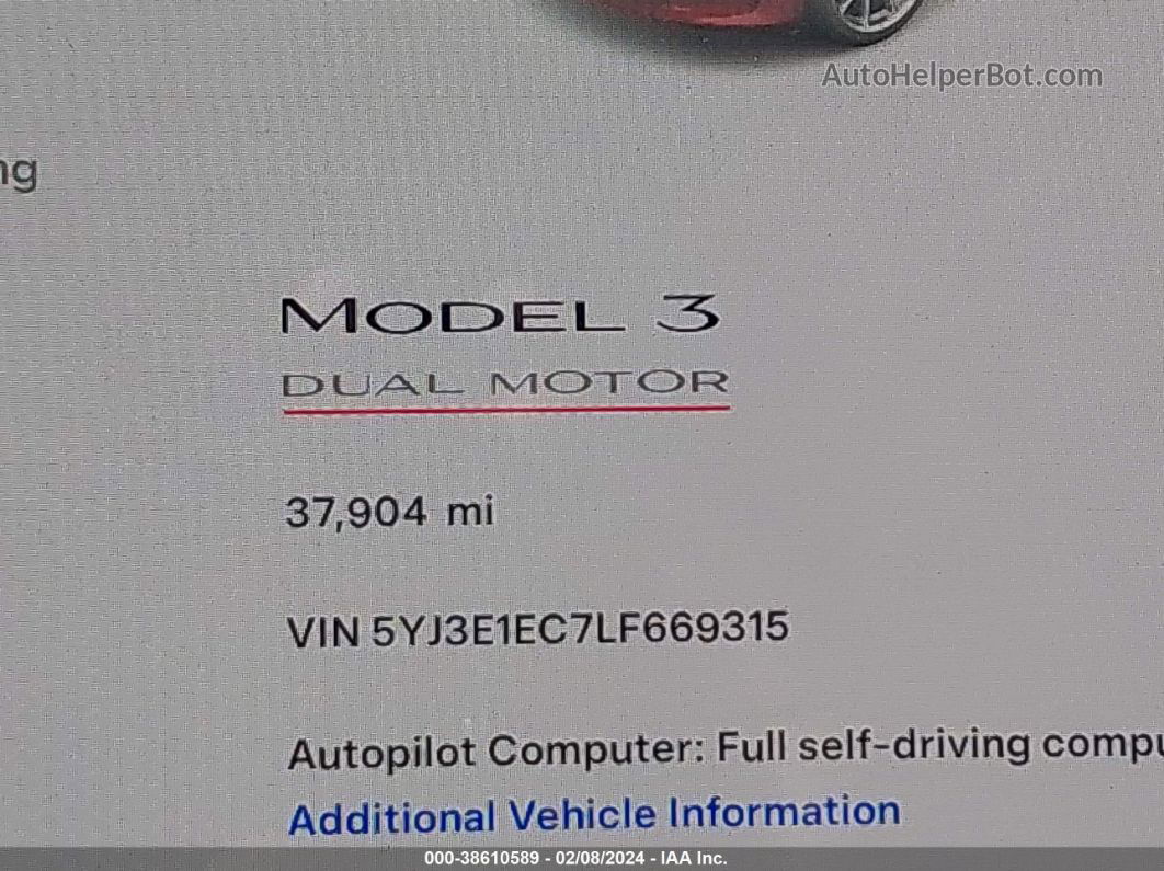 2020 Tesla Model 3 Performance Dual Motor All-wheel Drive Красный vin: 5YJ3E1EC7LF669315