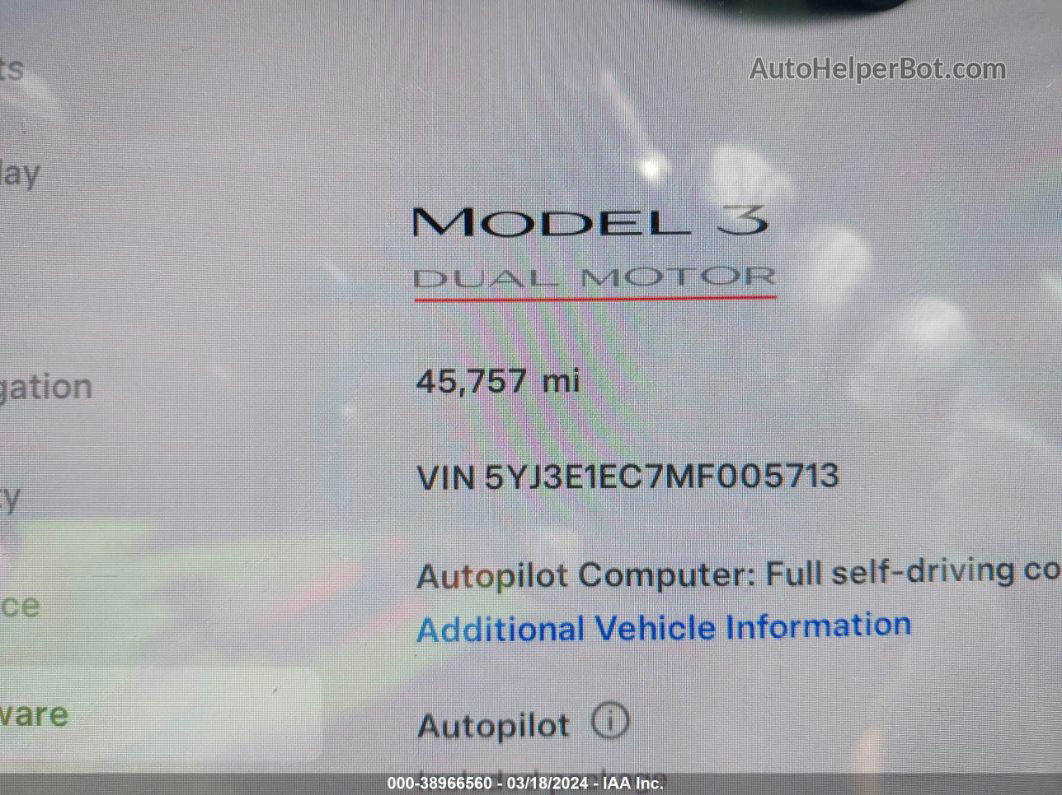 2021 Tesla Model 3 Performance Dual Motor All-wheel Drive Белый vin: 5YJ3E1EC7MF005713