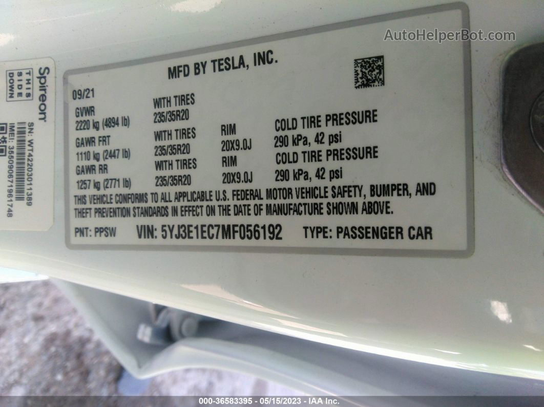 2021 Tesla Model 3 Performance Белый vin: 5YJ3E1EC7MF056192