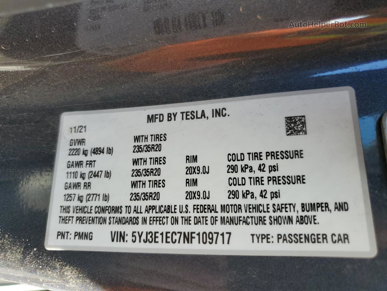 2022 Tesla Model 3  Charcoal vin: 5YJ3E1EC7NF109717
