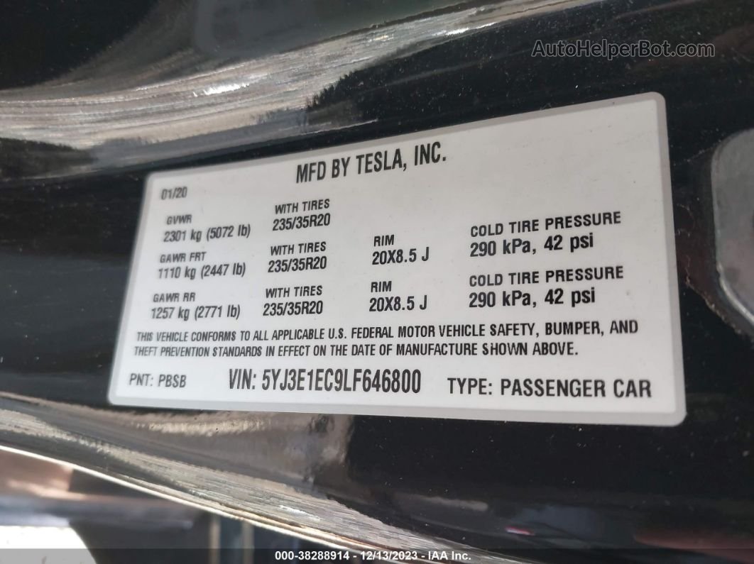 2020 Tesla Model 3 Performance Dual Motor All-wheel Drive Черный vin: 5YJ3E1EC9LF646800