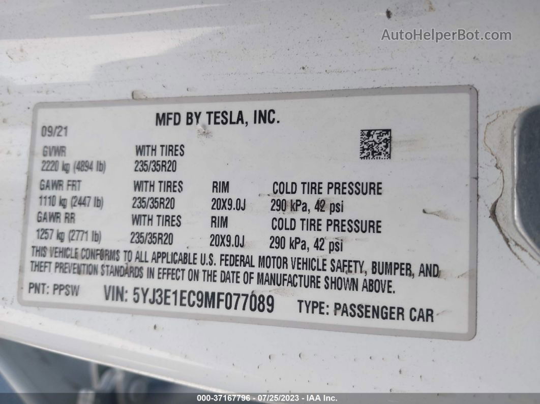 2021 Tesla Model 3 Performance White vin: 5YJ3E1EC9MF077089