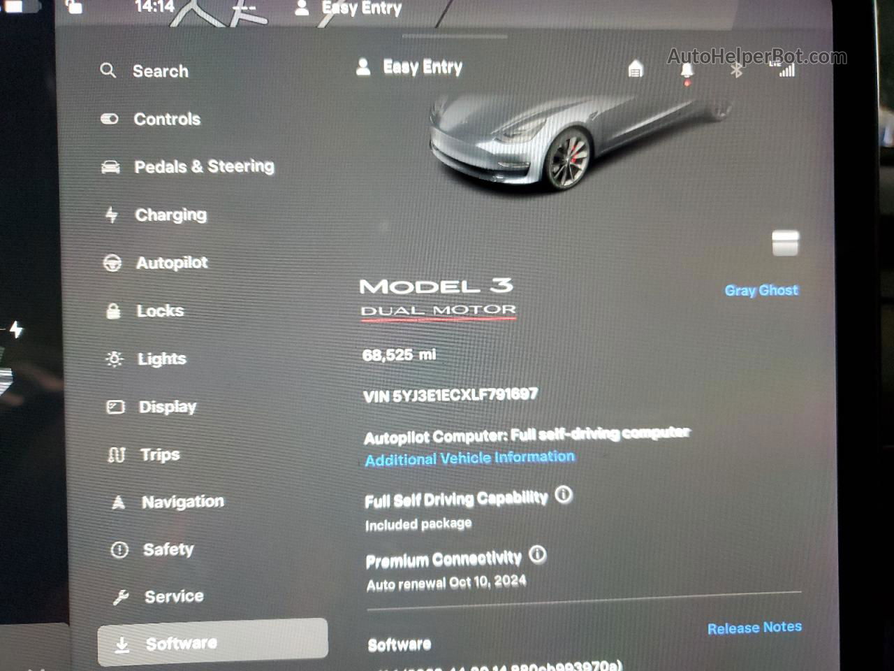 2020 Tesla Model 3  Серый vin: 5YJ3E1ECXLF791697