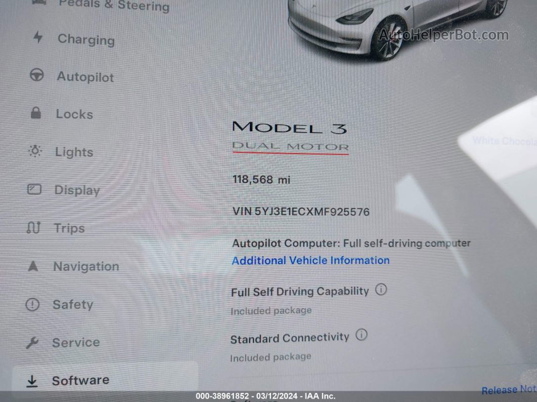 2021 Tesla Model 3 Performance Dual Motor All-wheel Drive Белый vin: 5YJ3E1ECXMF925576