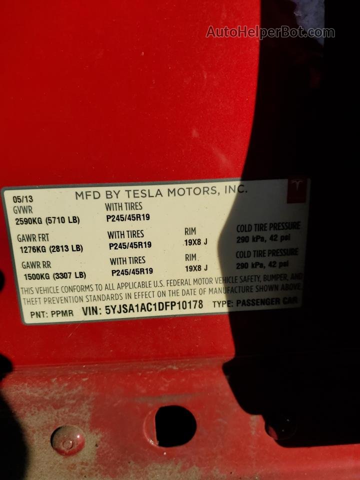 2013 Tesla Model S  Red vin: 5YJSA1AC1DFP10178