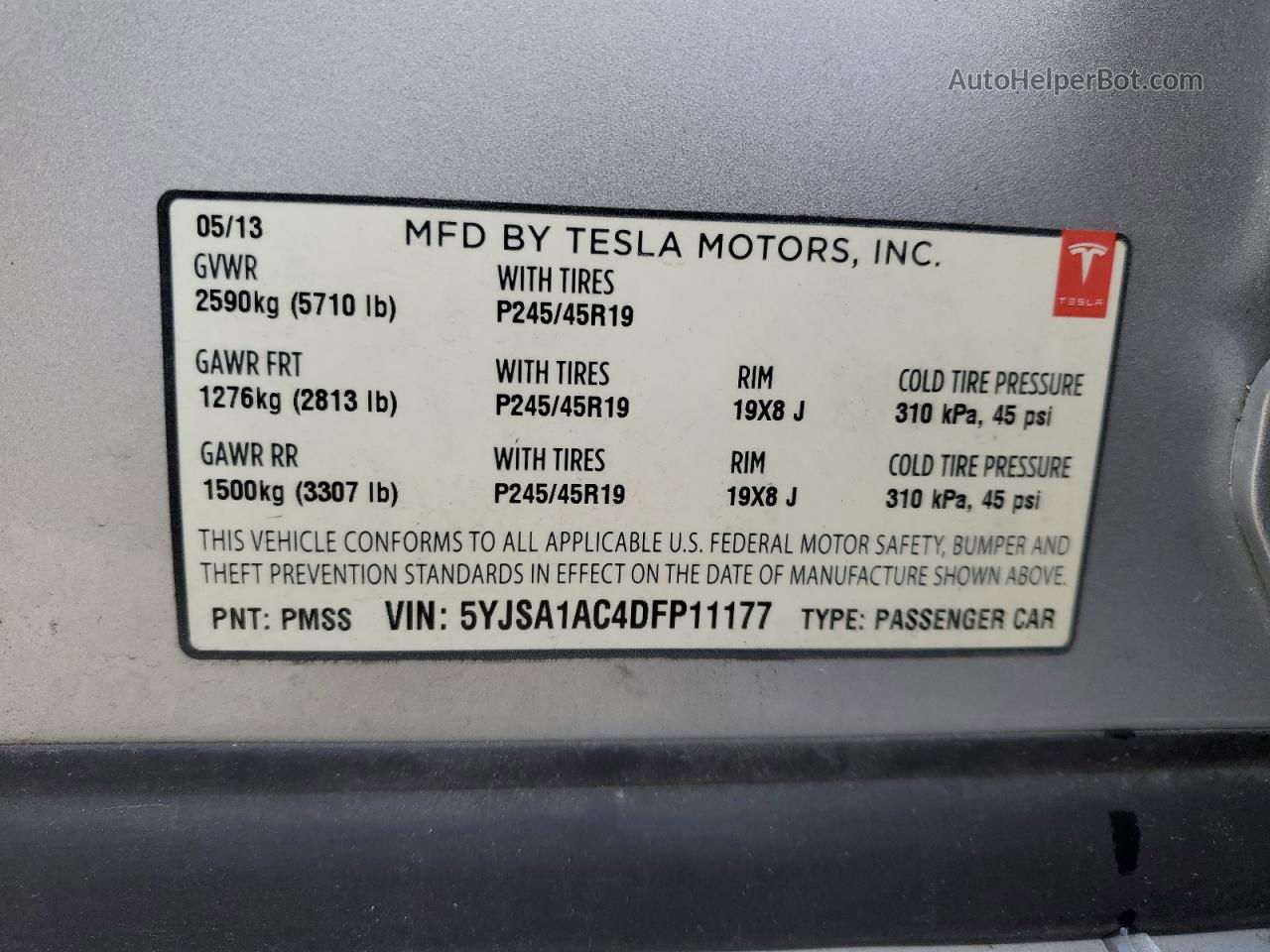 2013 Tesla Model S  Silver vin: 5YJSA1AC4DFP11177