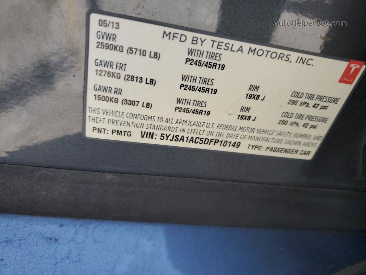 2013 Tesla Model S  Серый vin: 5YJSA1AC5DFP10149