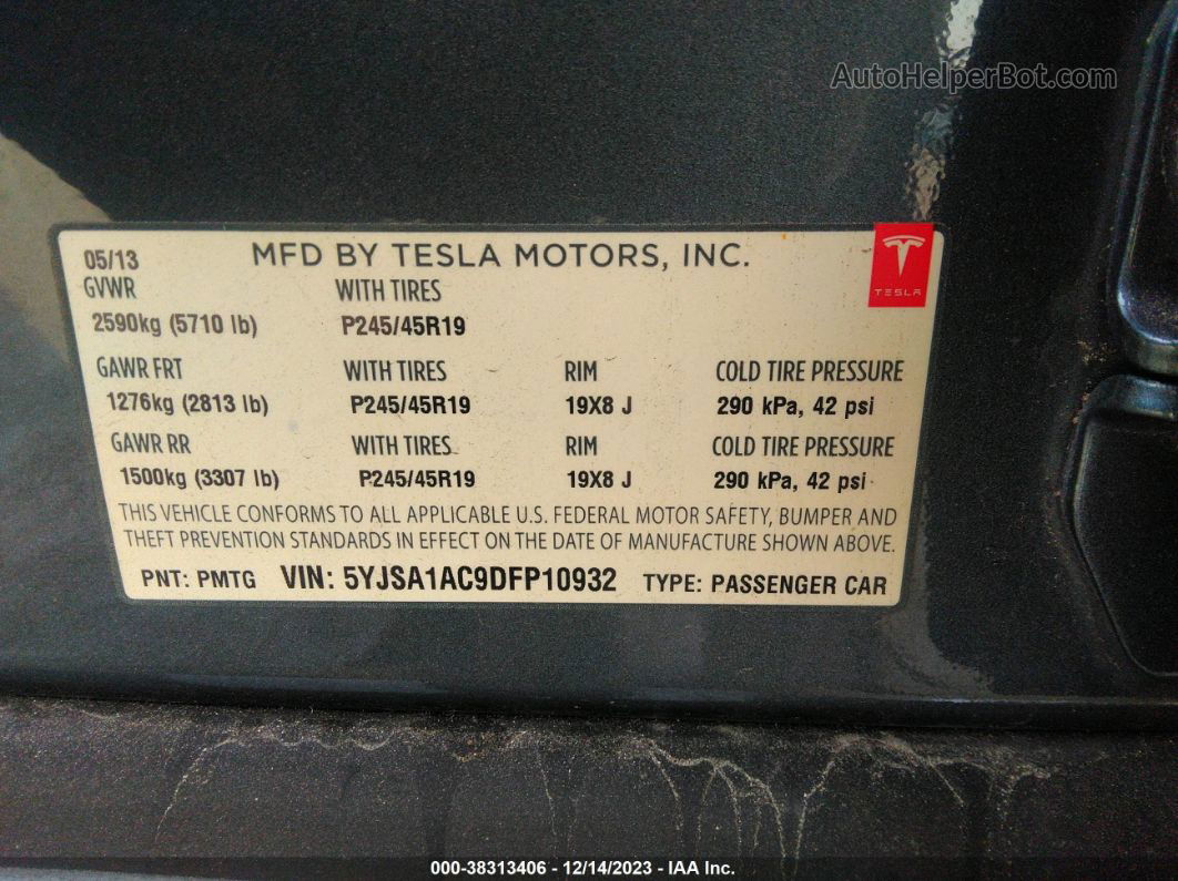 2013 Tesla Model S   Gray vin: 5YJSA1AC9DFP10932