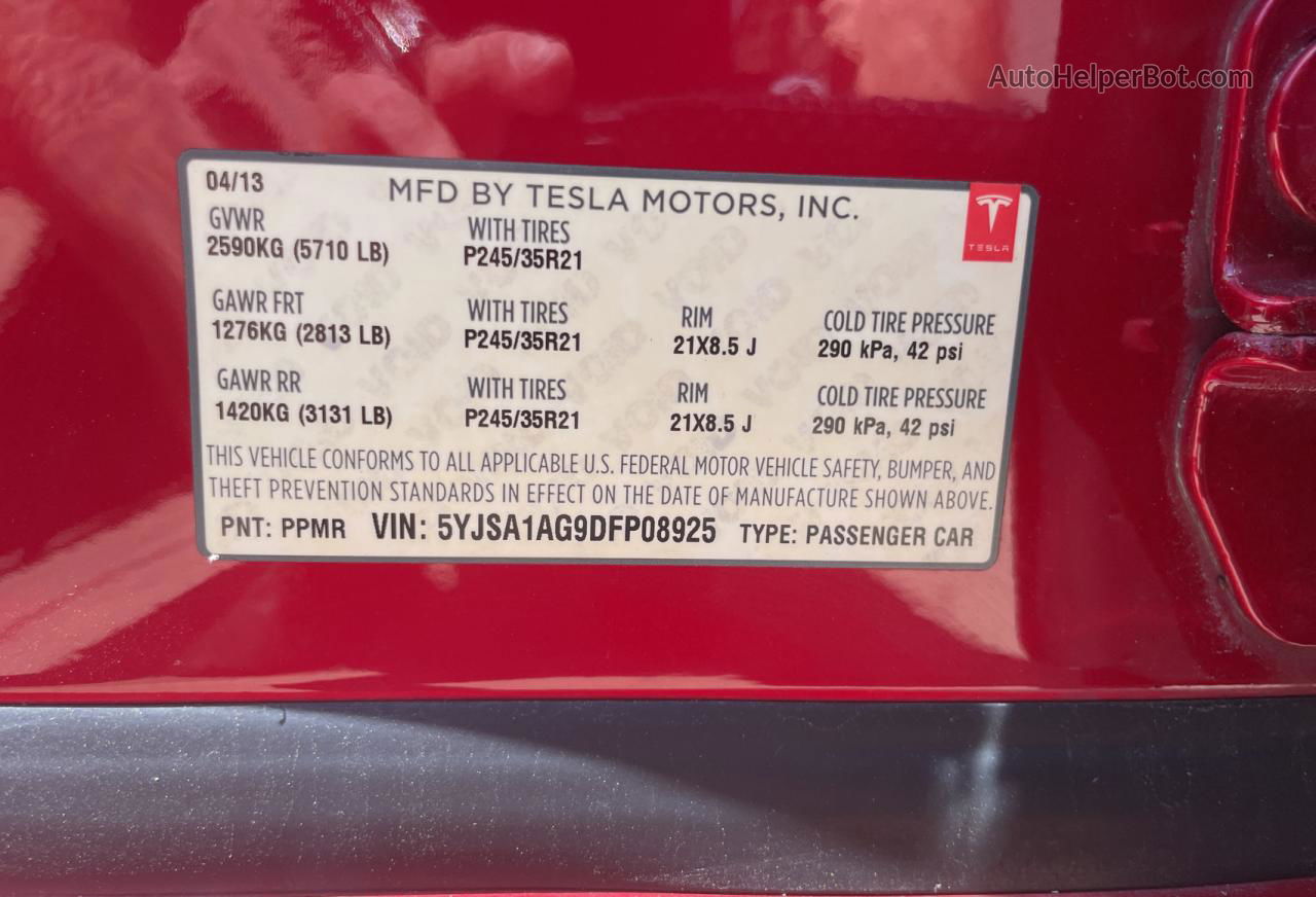 2013 Tesla Model S  Красный vin: 5YJSA1AG9DFP08925