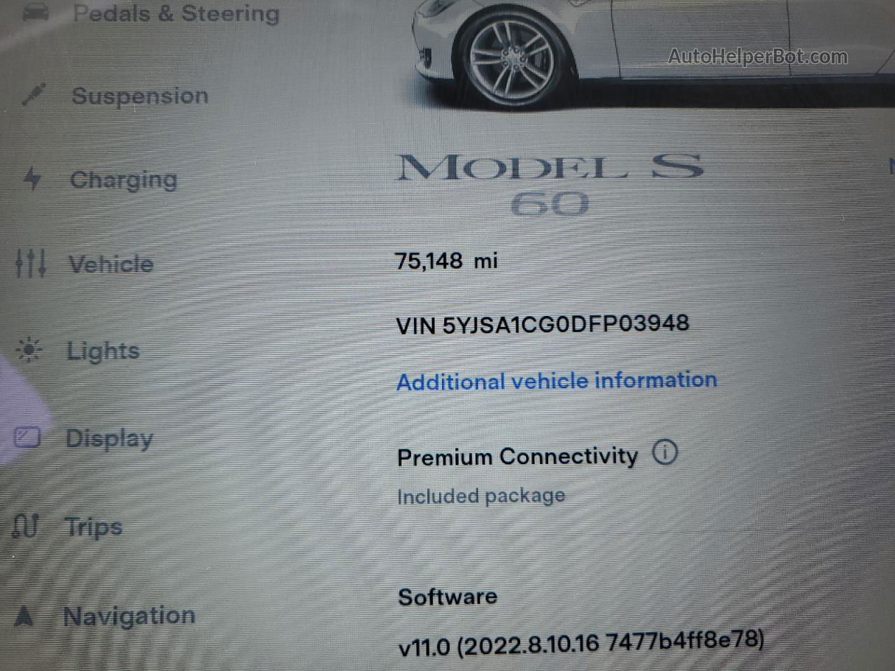 2013 Tesla Model S White vin: 5YJSA1CG0DFP03948