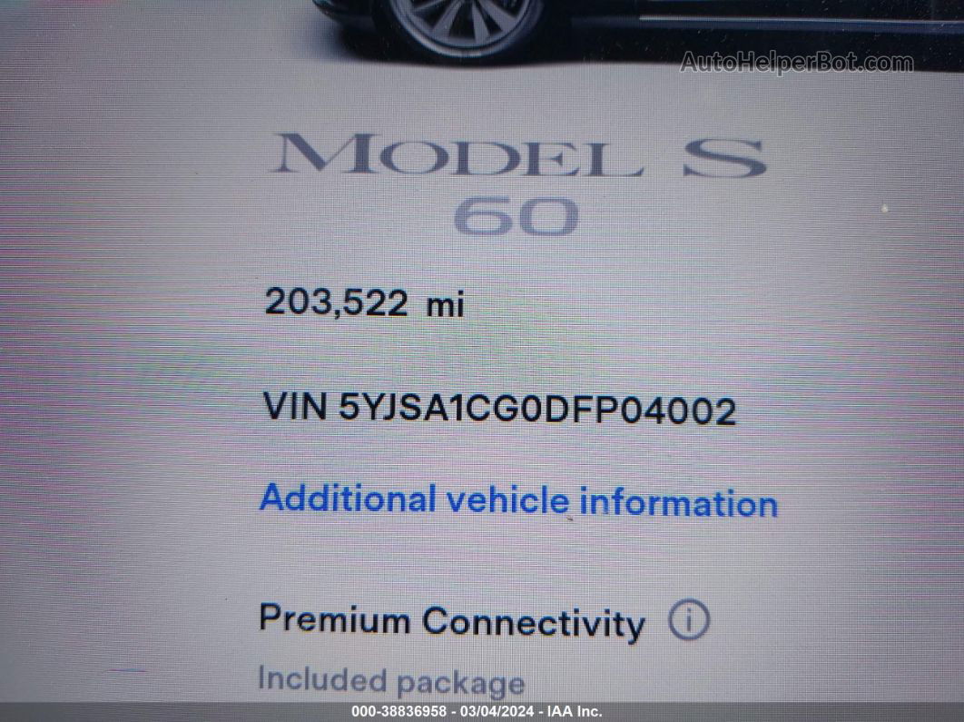 2013 Tesla Model S   Black vin: 5YJSA1CG0DFP04002