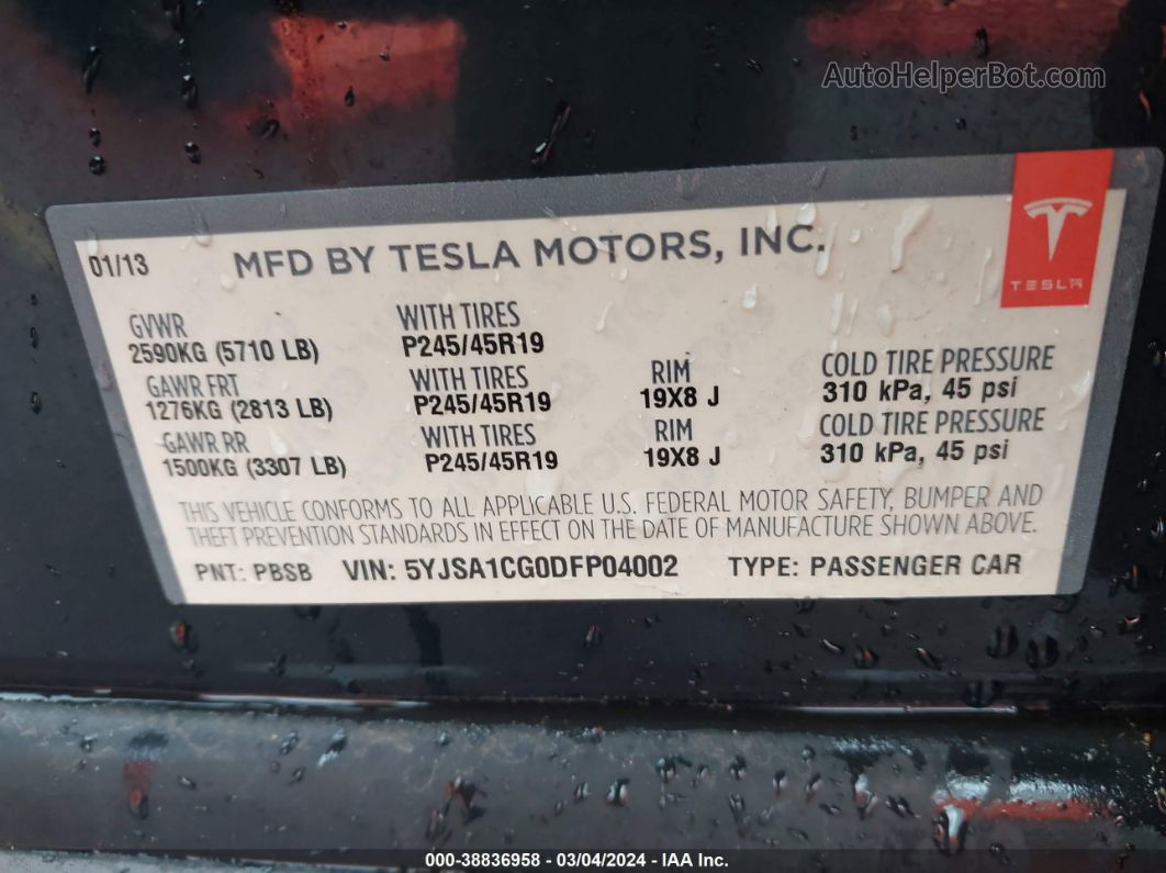 2013 Tesla Model S   Black vin: 5YJSA1CG0DFP04002