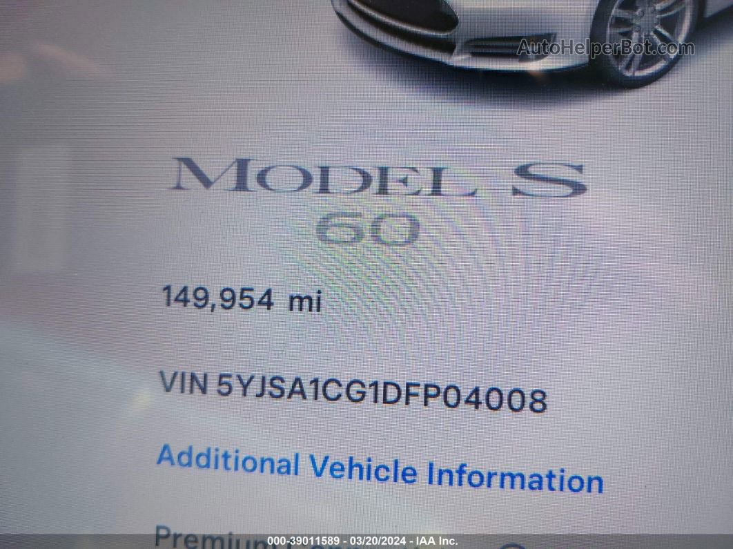 2013 Tesla Model S   White vin: 5YJSA1CG1DFP04008