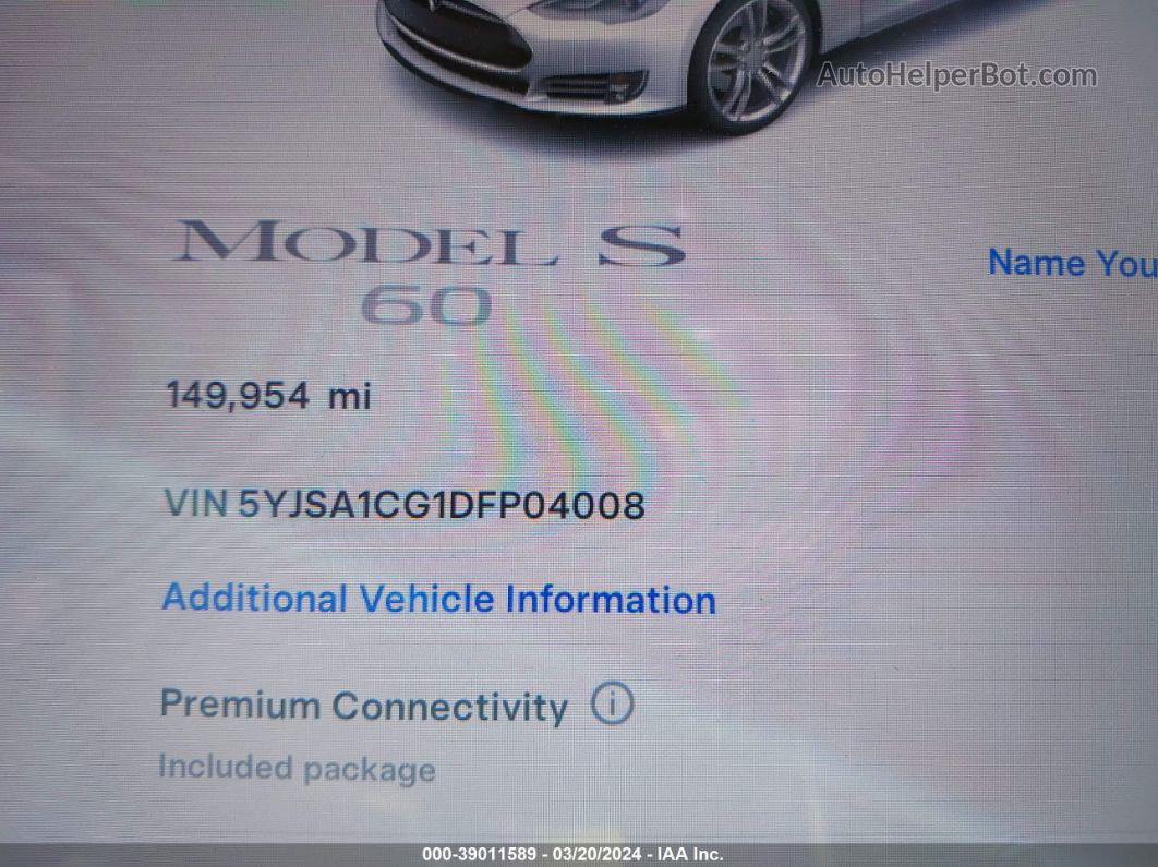 2013 Tesla Model S   White vin: 5YJSA1CG1DFP04008