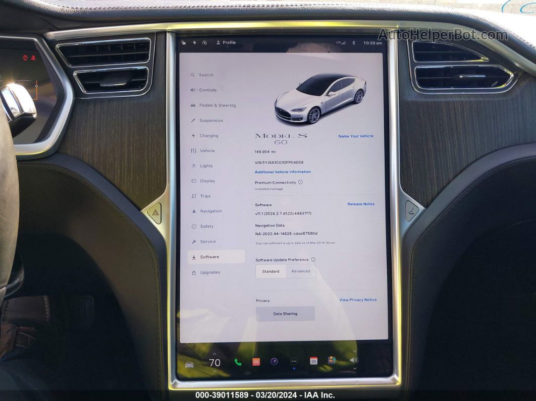 2013 Tesla Model S   White vin: 5YJSA1CG1DFP04008