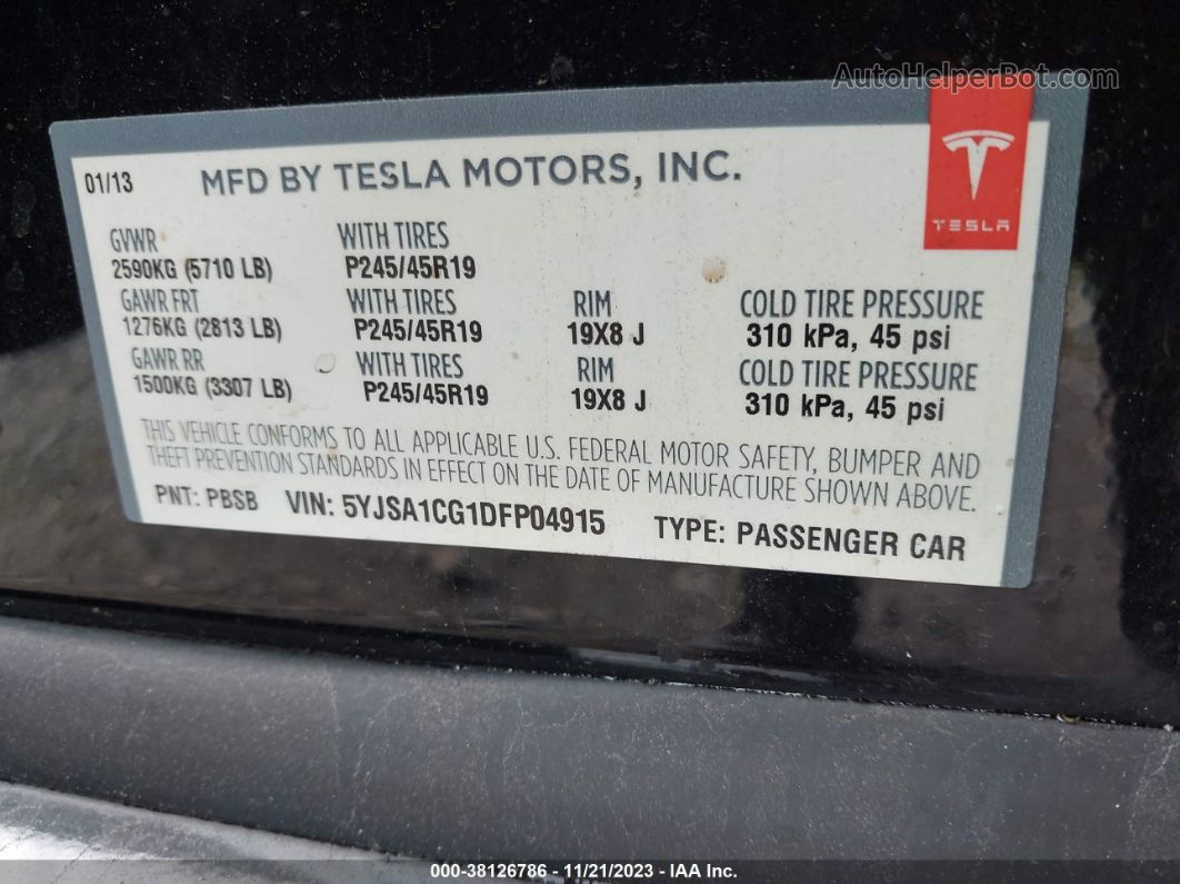 2013 Tesla Model S Черный vin: 5YJSA1CG1DFP04915