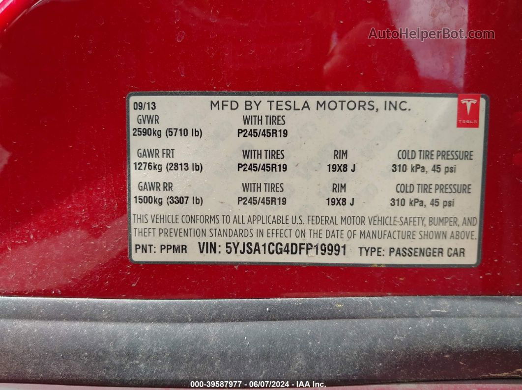 2013 Tesla Model S   Red vin: 5YJSA1CG4DFP19991