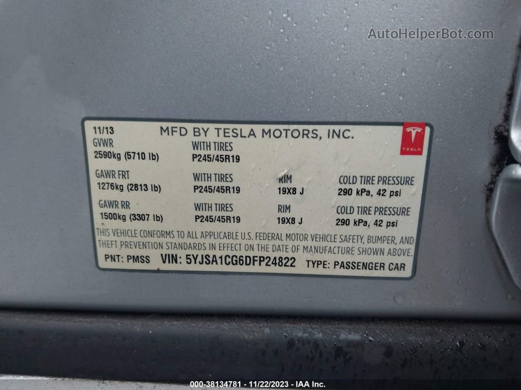 2013 Tesla Model S Silver vin: 5YJSA1CG6DFP24822