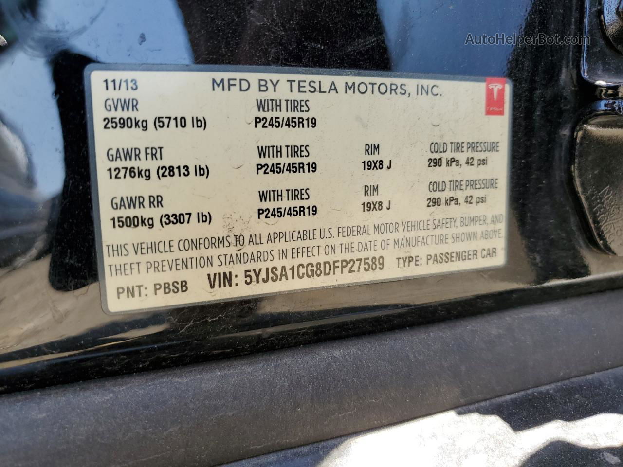 2013 Tesla Model S  Black vin: 5YJSA1CG8DFP27589