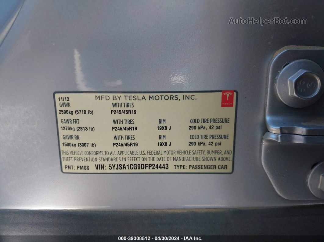 2013 Tesla Model S Silver vin: 5YJSA1CG9DFP24443