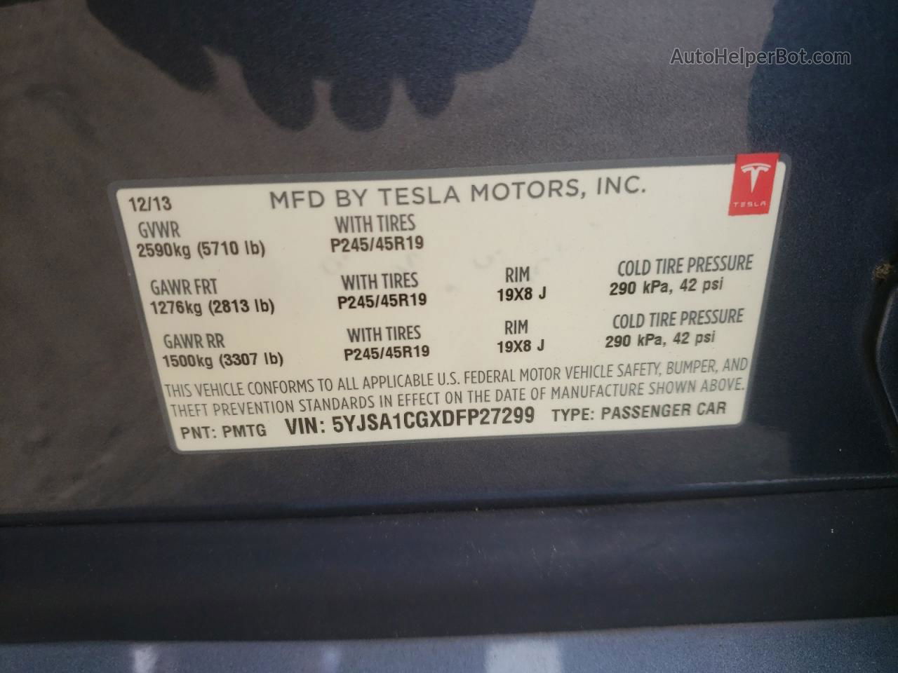 2013 Tesla Model S  Gray vin: 5YJSA1CGXDFP27299