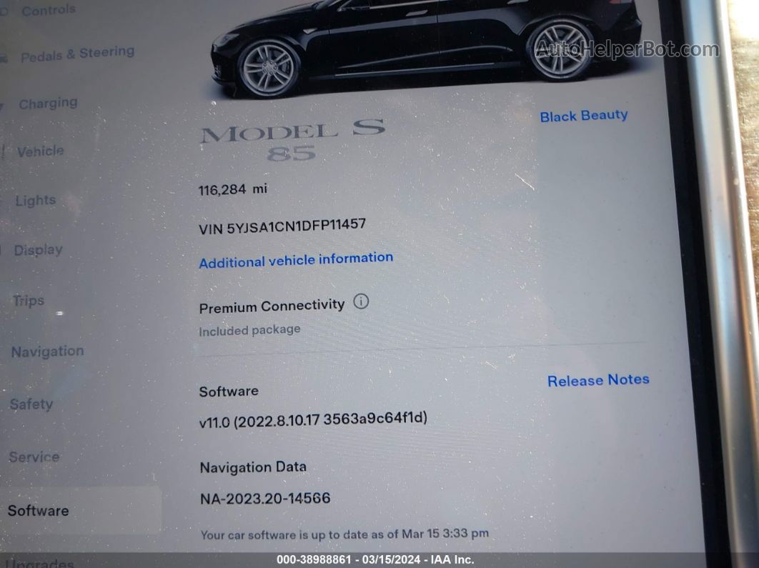 2013 Tesla Model S   Black vin: 5YJSA1CN1DFP11457
