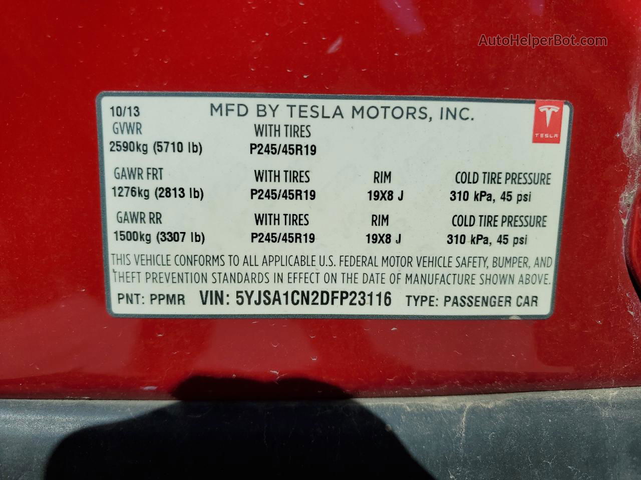 2013 Tesla Model S  Red vin: 5YJSA1CN2DFP23116