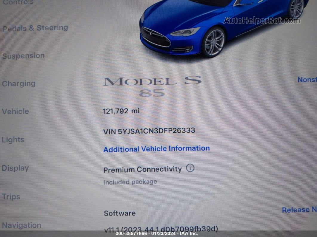 2013 Tesla Model S Blue vin: 5YJSA1CN3DFP26333