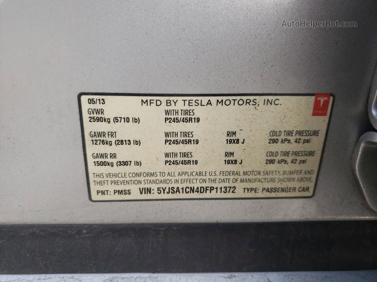 2013 Tesla Model S  Silver vin: 5YJSA1CN4DFP11372