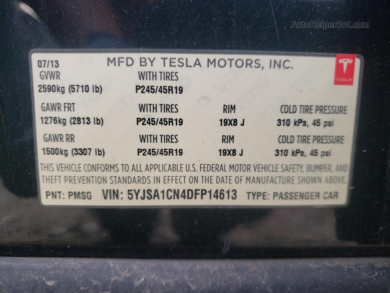 2013 Tesla Model S Green vin: 5YJSA1CN4DFP14613