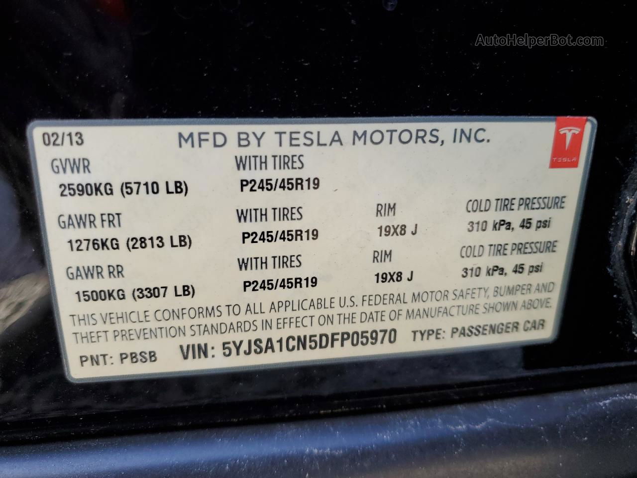 2013 Tesla Model S  Black vin: 5YJSA1CN5DFP05970