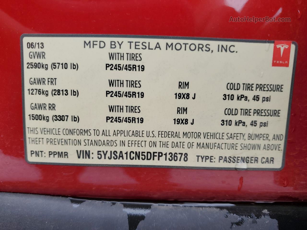 2013 Tesla Model S  Red vin: 5YJSA1CN5DFP13678
