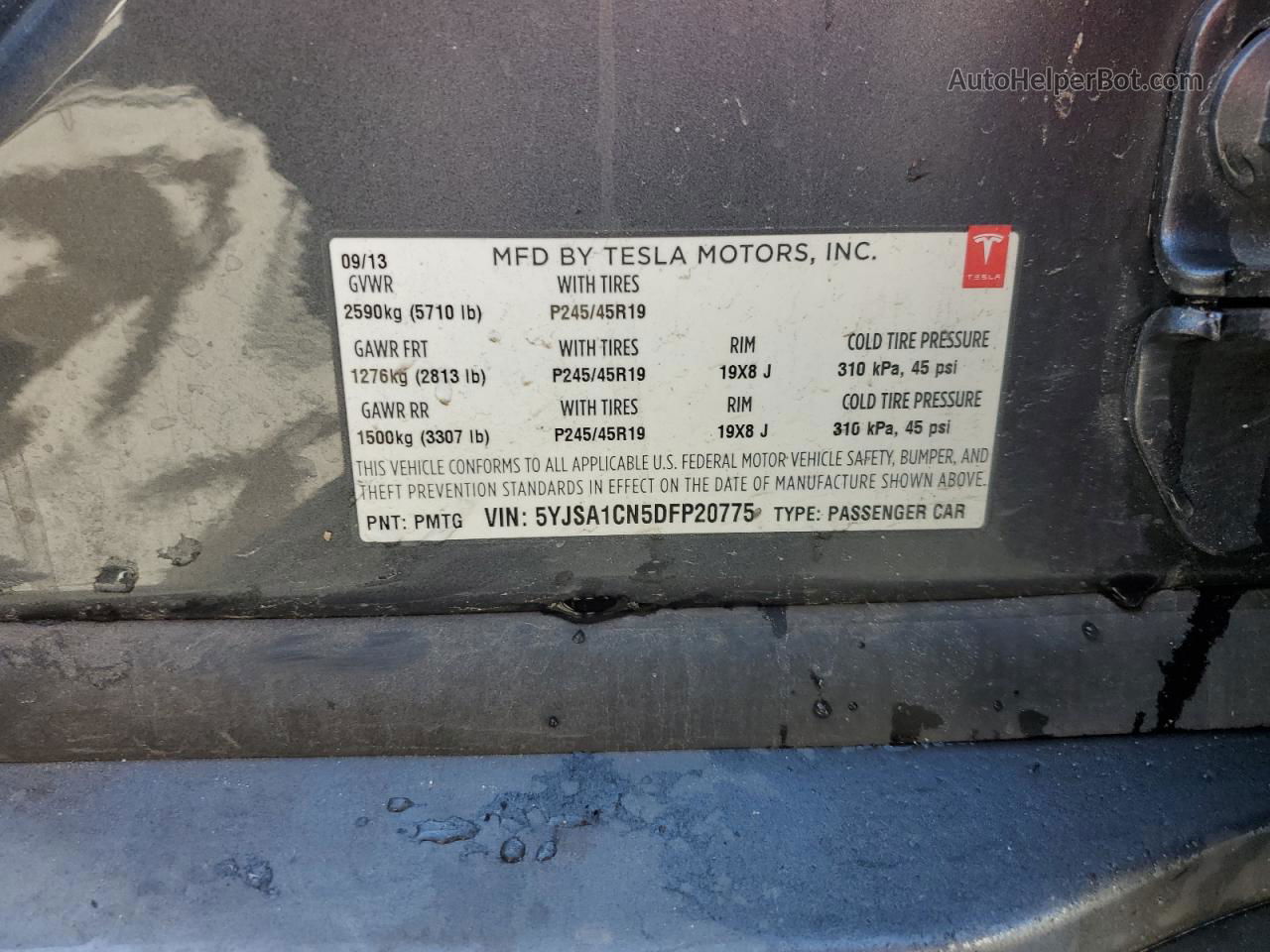 2013 Tesla Model S  Gray vin: 5YJSA1CN5DFP20775