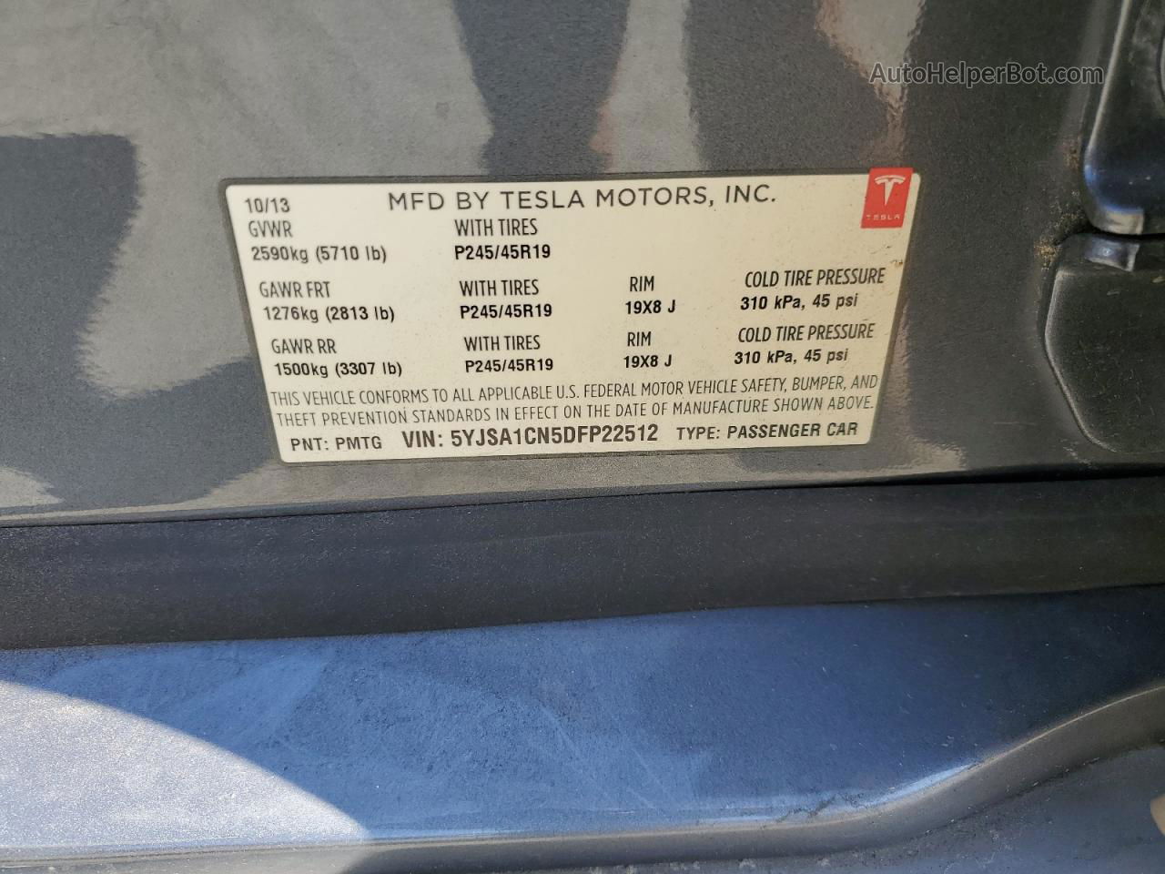 2013 Tesla Model S  Gray vin: 5YJSA1CN5DFP22512