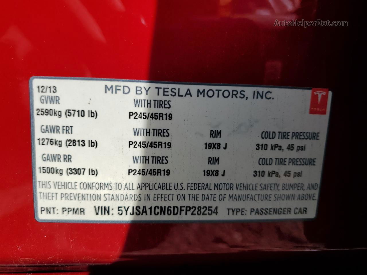 2013 Tesla Model S  Red vin: 5YJSA1CN6DFP28254