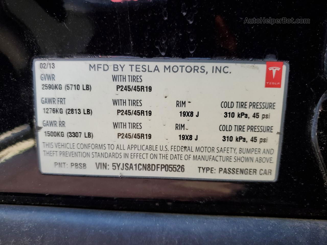 2013 Tesla Model S  Black vin: 5YJSA1CN8DFP05526