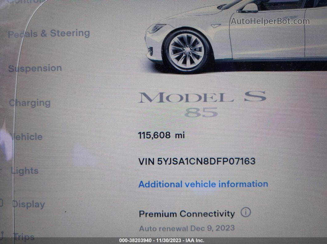 2013 Tesla Model S White vin: 5YJSA1CN8DFP07163