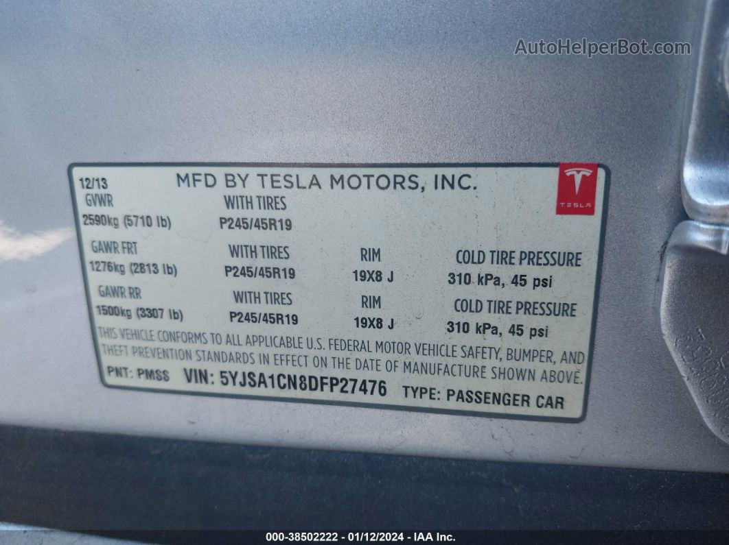 2013 Tesla Model S   Silver vin: 5YJSA1CN8DFP27476