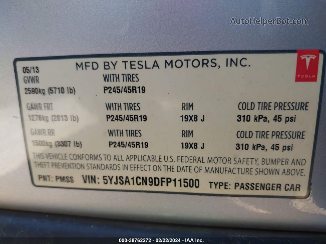 2013 Tesla Model S   Silver vin: 5YJSA1CN9DFP11500
