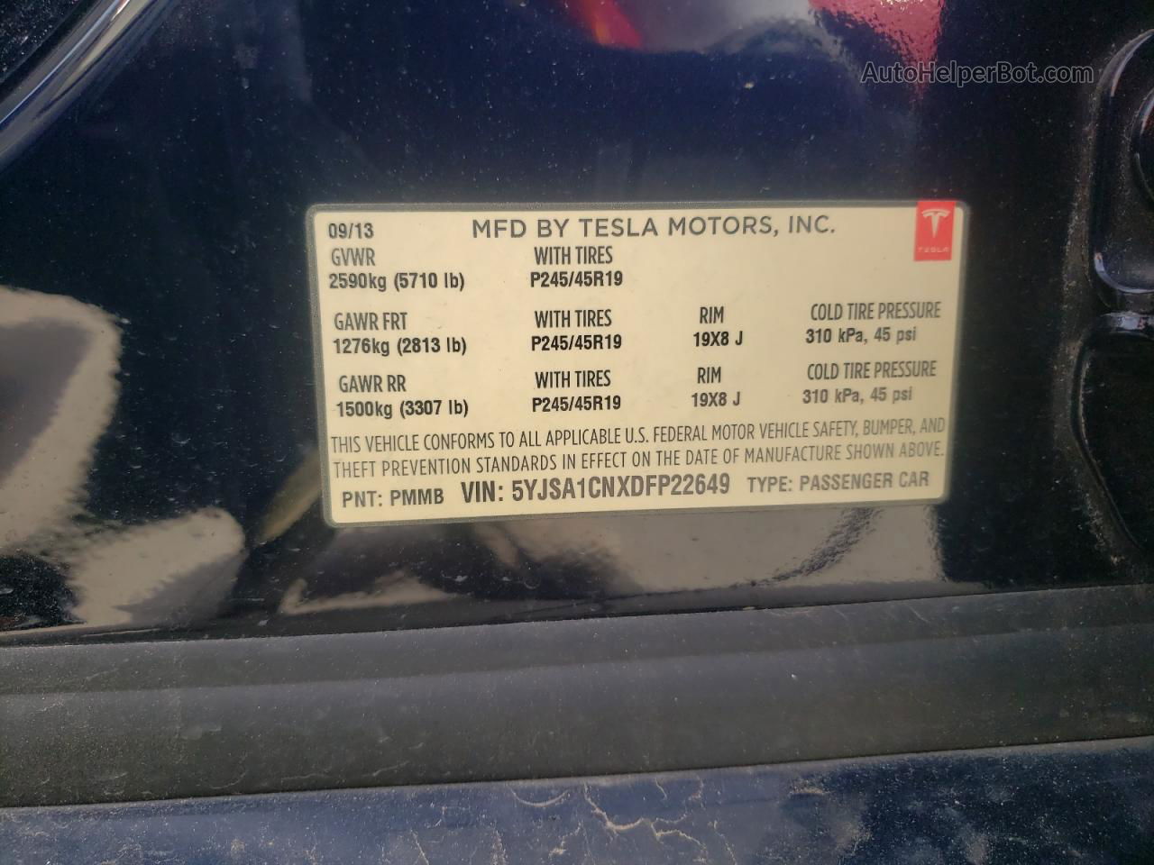 2013 Tesla Model S Blue vin: 5YJSA1CNXDFP22649