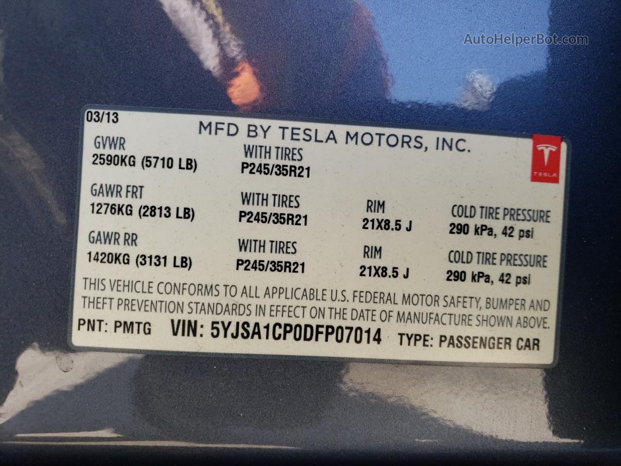 2013 Tesla Model S  Серый vin: 5YJSA1CP0DFP07014