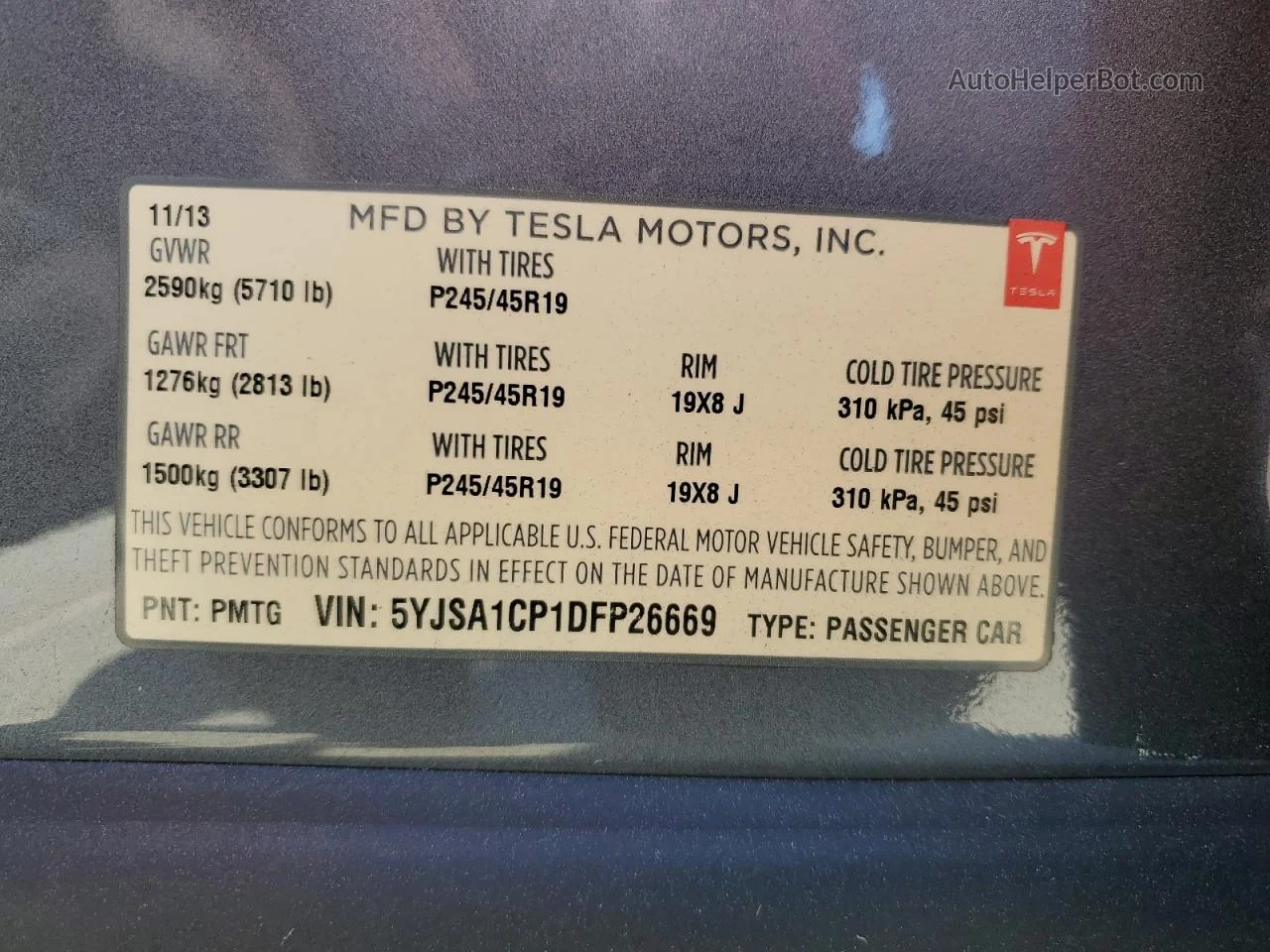 2013 Tesla Model S  Серый vin: 5YJSA1CP1DFP26669