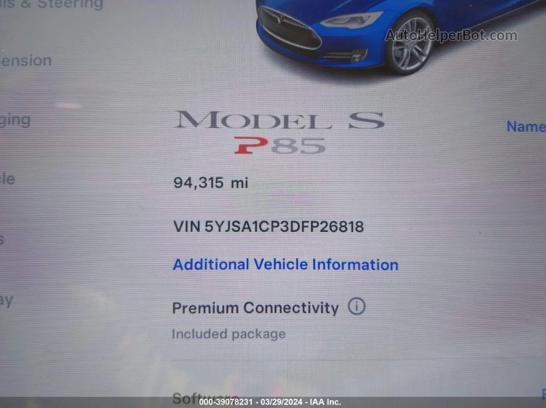 2013 Tesla Model S Performance Blue vin: 5YJSA1CP3DFP26818