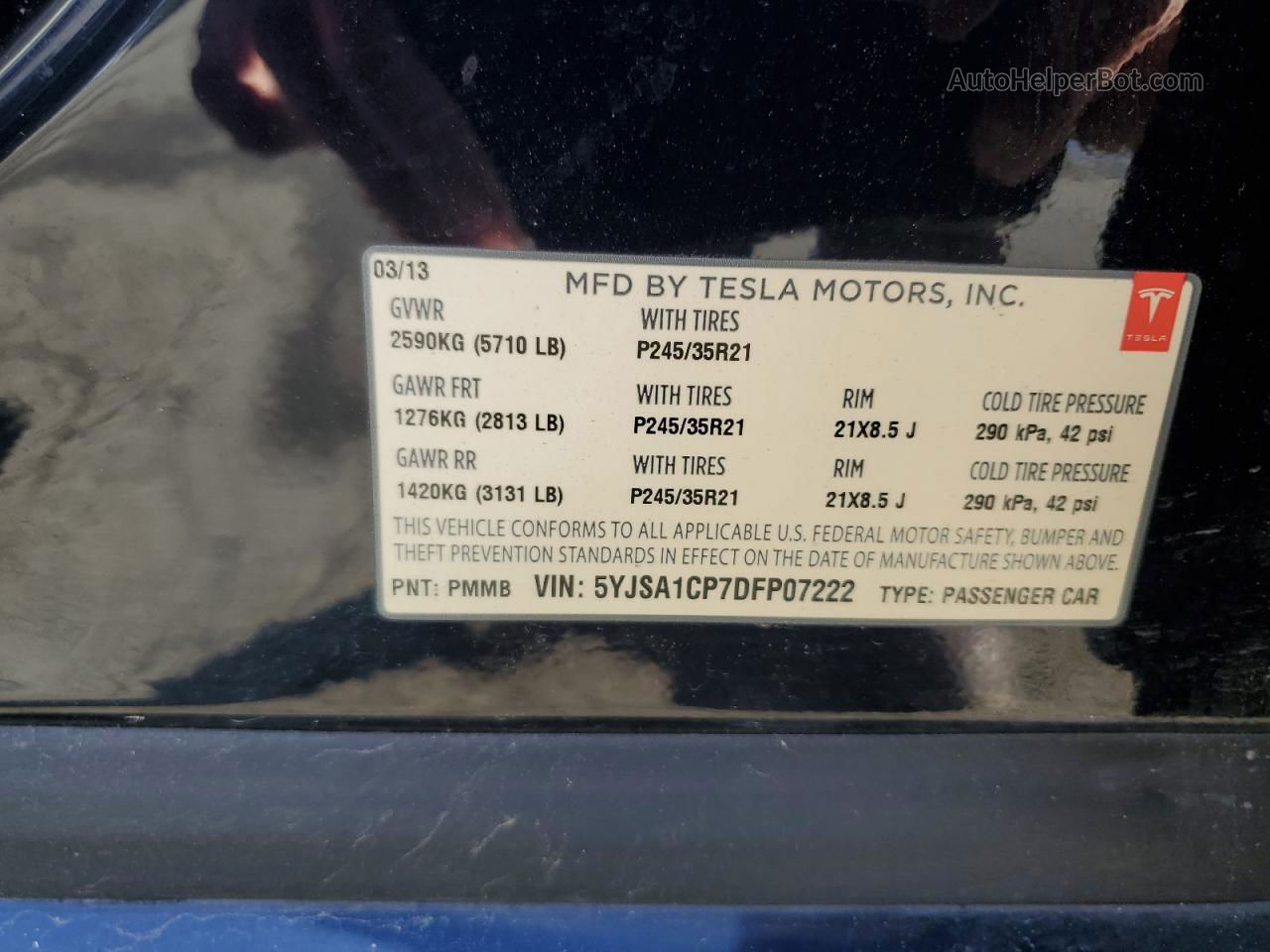 2013 Tesla Model S  Черный vin: 5YJSA1CP7DFP07222