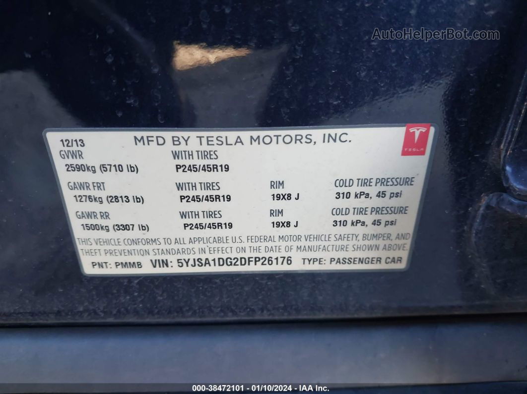 2013 Tesla Model S   Dark Blue vin: 5YJSA1DG2DFP26176