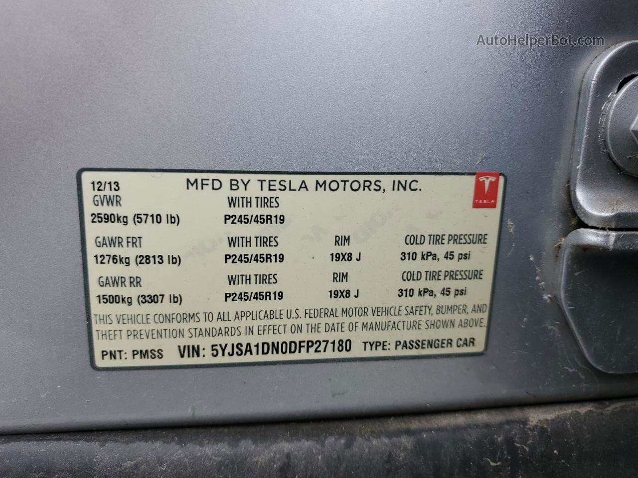 2013 Tesla Model S  Silver vin: 5YJSA1DN0DFP27180