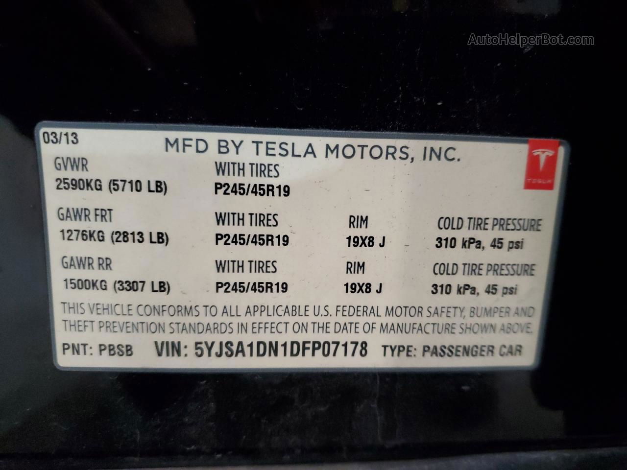 2013 Tesla Model S  Black vin: 5YJSA1DN1DFP07178