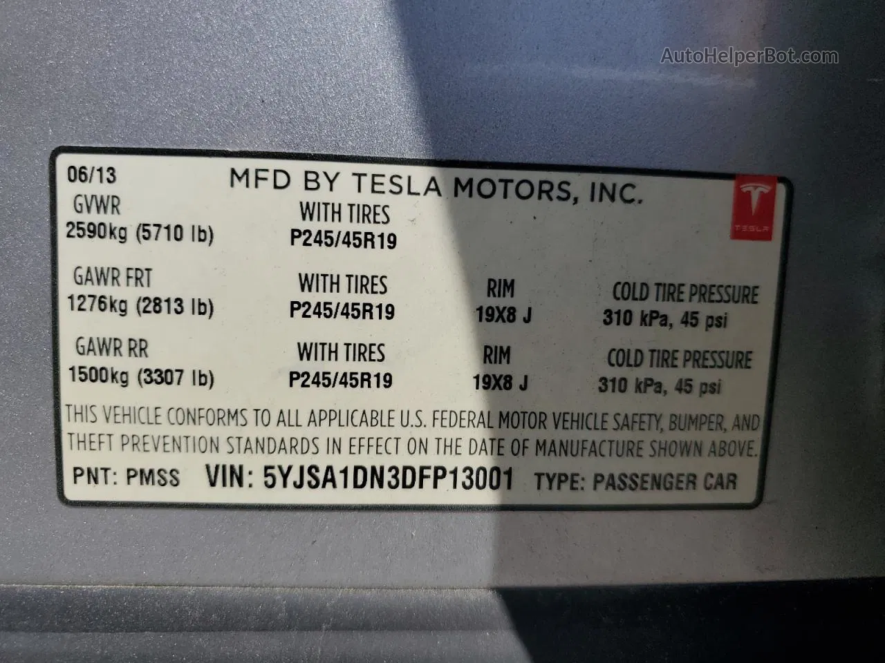 2013 Tesla Model S  Silver vin: 5YJSA1DN3DFP13001