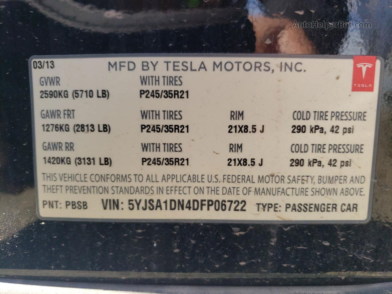 2013 Tesla Model S Черный vin: 5YJSA1DN4DFP06722
